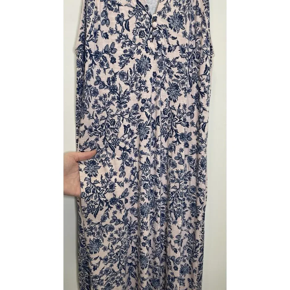 J Jill MP Island Breeze Blush Pink Blue Floral Maxi Dress Fairy Sleeveless Bloom - Picture 6 of 11